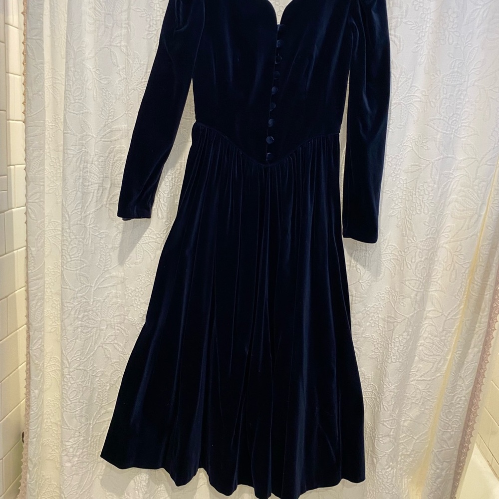 Beautiful Blue Velvet - Laura Ashley Full Length Dress Size 8 - Picture 4 of 13